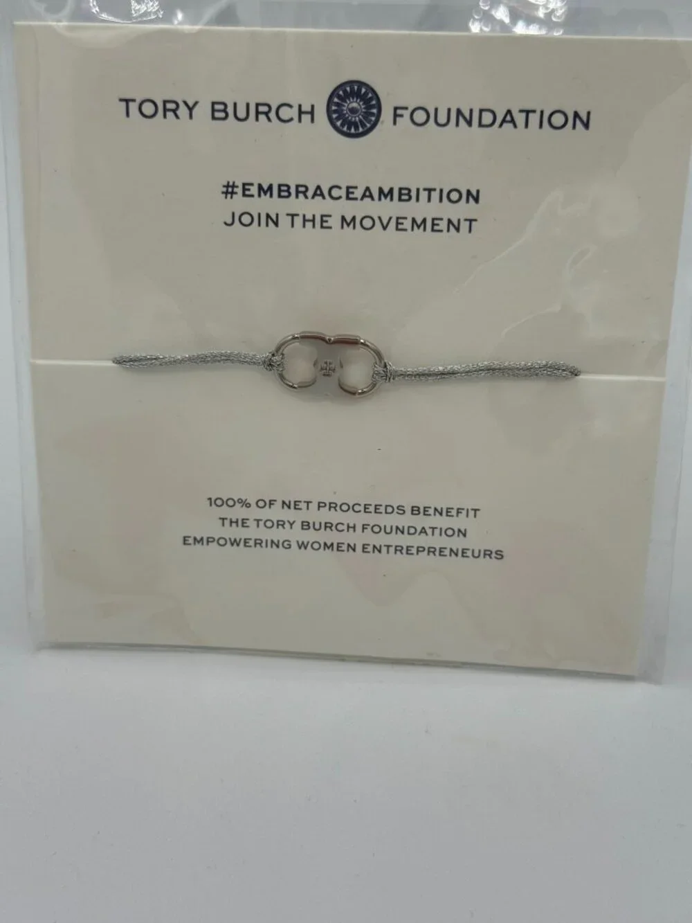 NWT Tory Burch Foundation Embrace Ambition Silver Bracelet